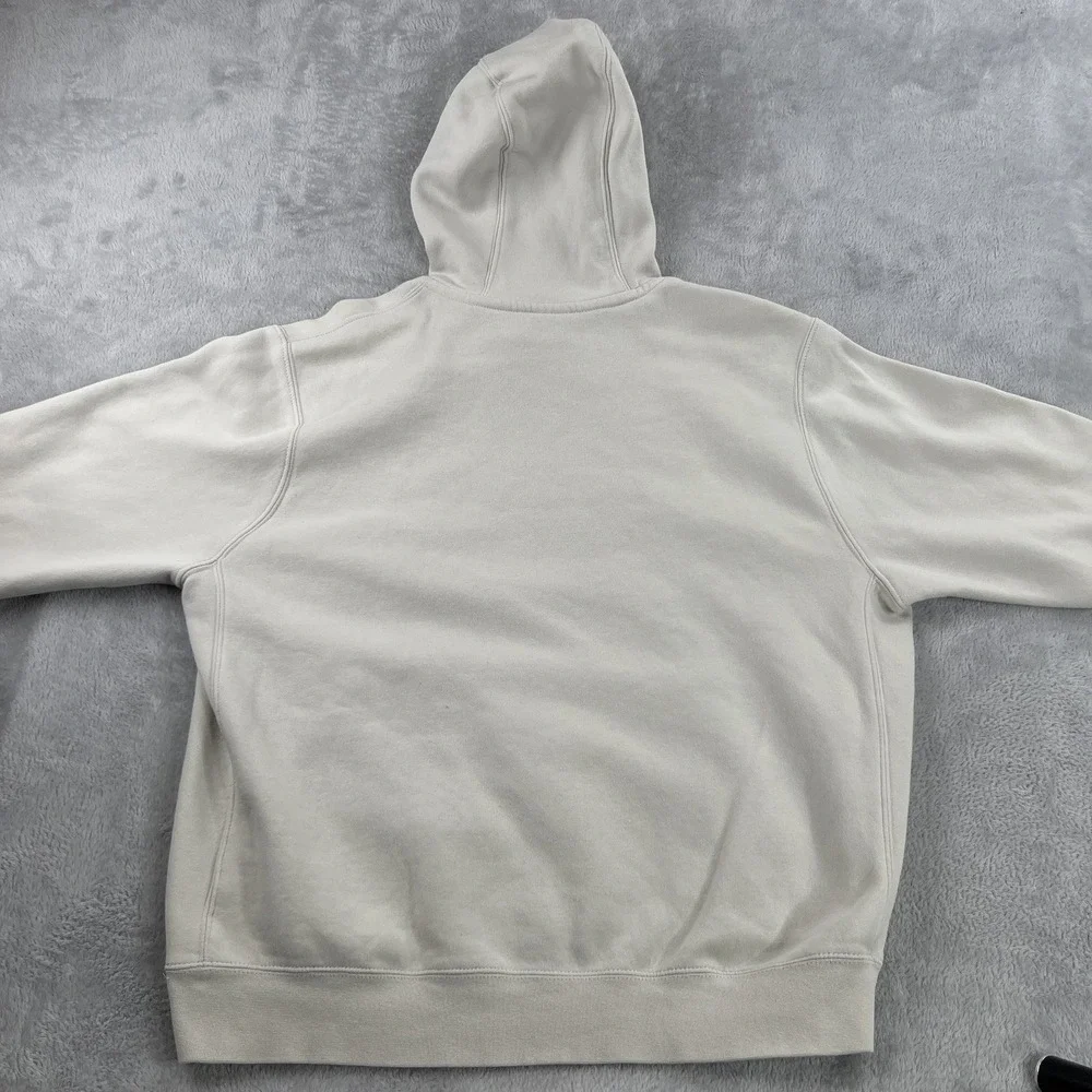 Nike Hoodie Mens L Cream Pullover Sweatshirt Embroidered Swoosh Fleece Athletic